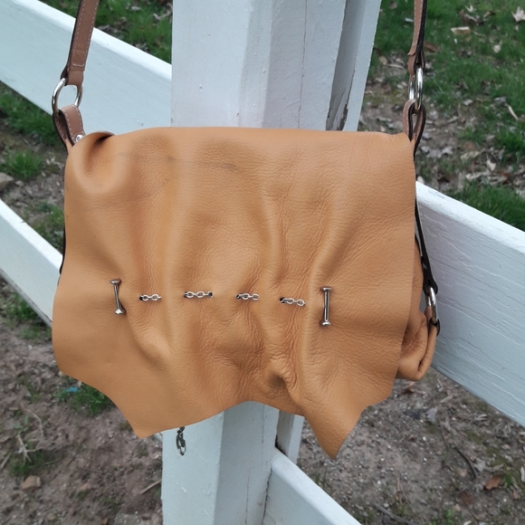 Genuine Leather Purse Natural Raw Soft Leather Bohemian Bag made in Argentina - Picture 9 of 17